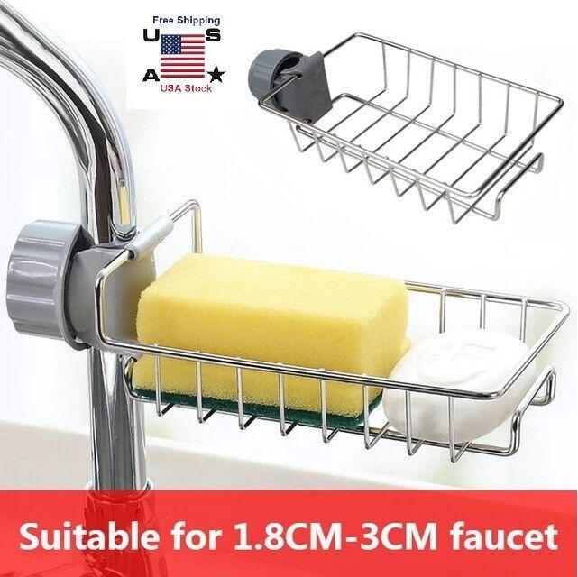 Adjustable Stainless Steel Faucet Sponge Holder | Kitchen Sink Storage Basket (1.8–3cm Tap Fit)