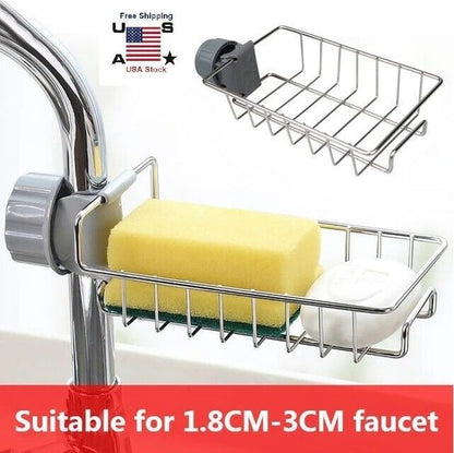 Adjustable Stainless Steel Faucet Sponge Holder | Kitchen Sink Storage Basket (1.8–3cm Tap Fit)