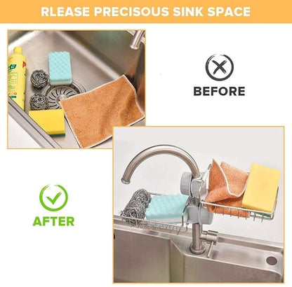 Adjustable Stainless Steel Faucet Sponge Holder | Kitchen Sink Storage Basket (1.8–3cm Tap Fit)