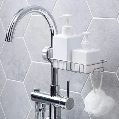 Adjustable Stainless Steel Faucet Sponge Holder | Kitchen Sink Storage Basket (1.8–3cm Tap Fit)