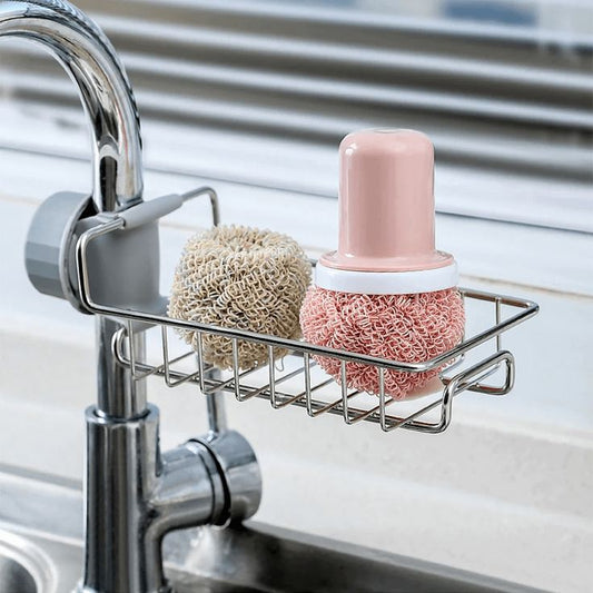 Adjustable Stainless Steel Faucet Sponge Holder | Kitchen Sink Storage Basket (1.8–3cm Tap Fit)